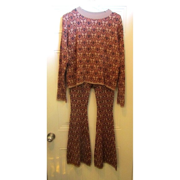 DX Collection Pantsuit Retro Sweater Top Flare Pants Metallic Made In Italy M - Picture 2 of 10